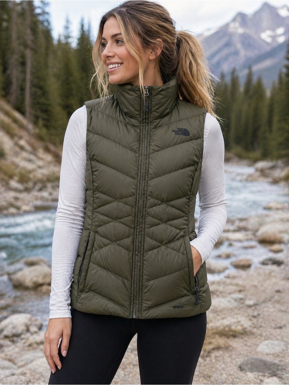 The North Face Women’s Aconcagua II 550 Down Vest – Olive Green – Size Small